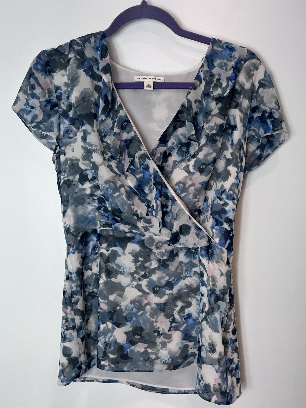 Banana Republic Blue Gray Floral Wrap Blouse